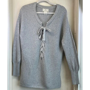 Ruby Moon Womens M Gray Knit Lace-Up Long Sleeves Sweater New